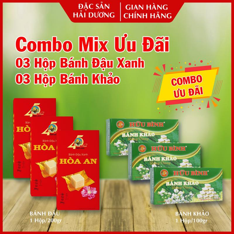  Combo Mix 3 Hộp Bánh Đậu Xanh 200gr và 3 Hộp Bánh Khảo  Date mới + chính hãng  