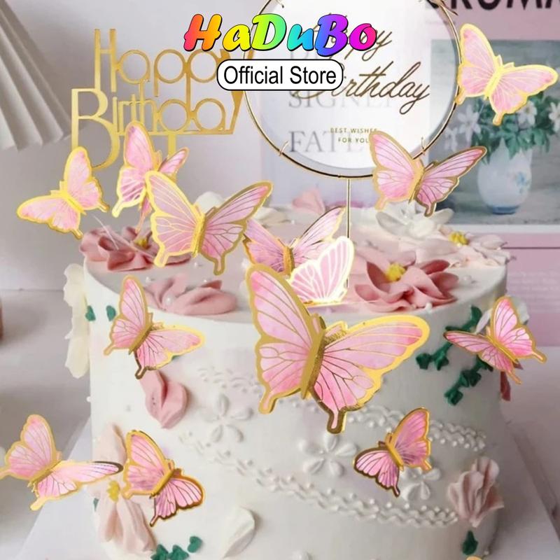 Vỉ 10 bướm trang trí bánh kem, bánh sinh nhật, phụ kiện trang trí bánh chúc mừng sinh nhật | D069 1
