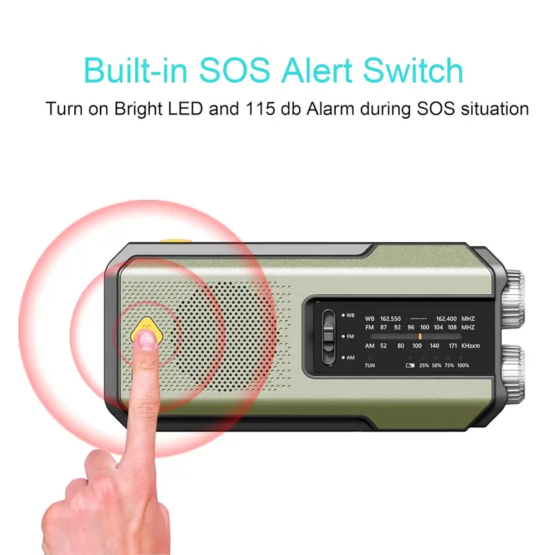 Portable Radio, 2000mAh Emergency Radio with Solar & Hand Crank Powered, AM/FM Radio with 3-LED Flashlight for Outdoor Emergency 5
