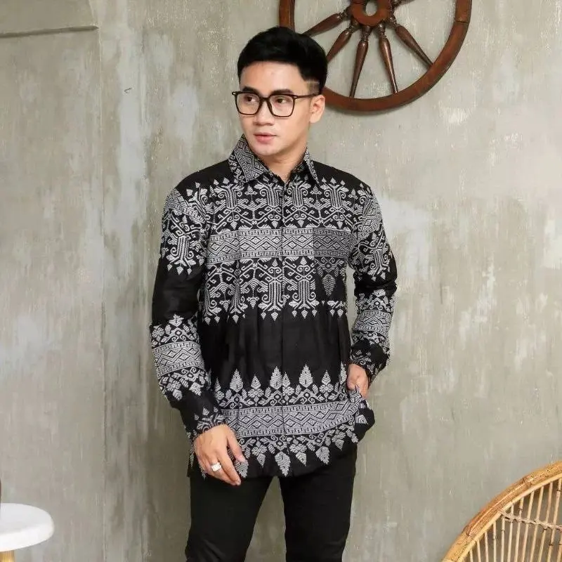 Baju couple dress lancip dress brokat keluarga pria dan wanita modern batik couple keluarga dress natalan motif ANJANI Cowok Hem Panjang Pendek Tenun Katun Pasangan 1