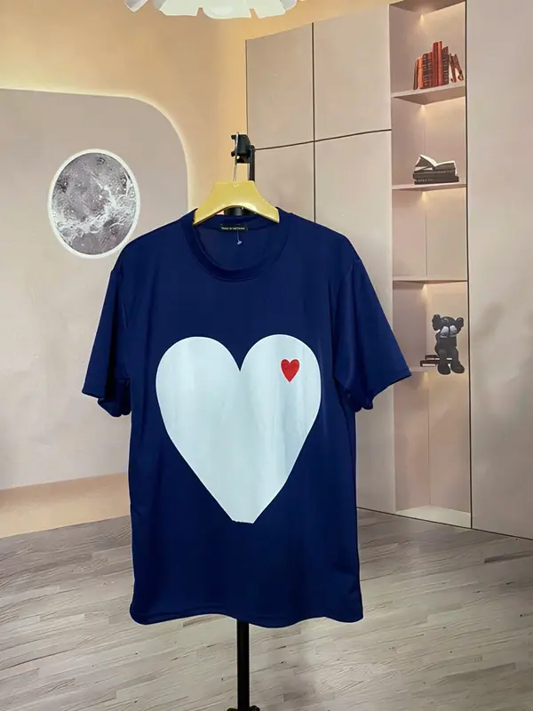 Áo Thun Trái Tim Cute Dễ Thương Chất Vải Thun Poly Mềm Mịn Màu Xanh Than Tôn Da Form Rộng Unisex Cổ Tròn Tay Ngắn Women Top T-shirts có thể giặt máy phông nữ aothun coctay 3