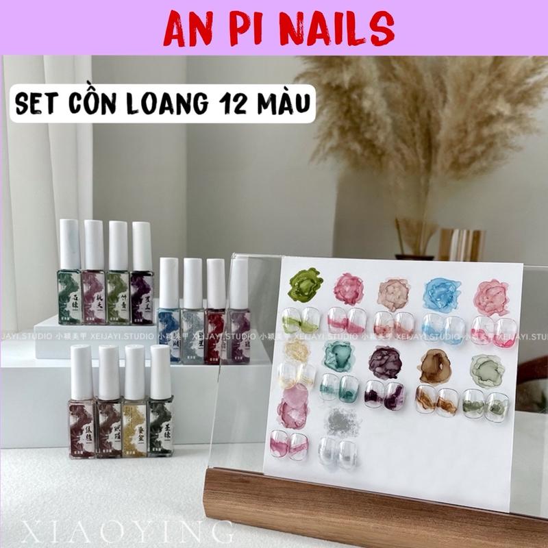 Set cồn loang 12 màu làm loang vân đá XEIJAYI, chai nét mảnh, An Pi Nails Làm Nail