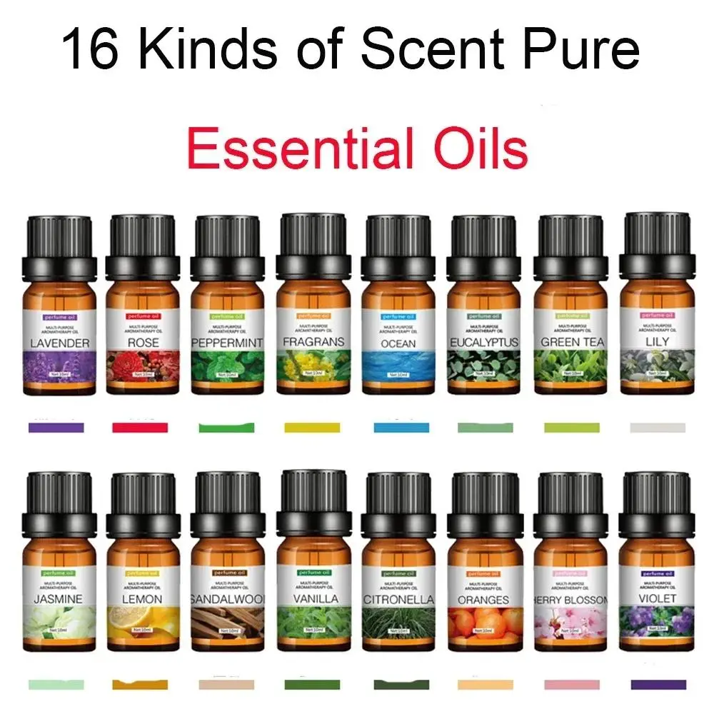 16 Kinds of Scent Essential Oils for Aroma Diffuser Air Humidifier Home Water-soluble 10ml Air Freshener Scents Fragrance Oil Bottle Glass
