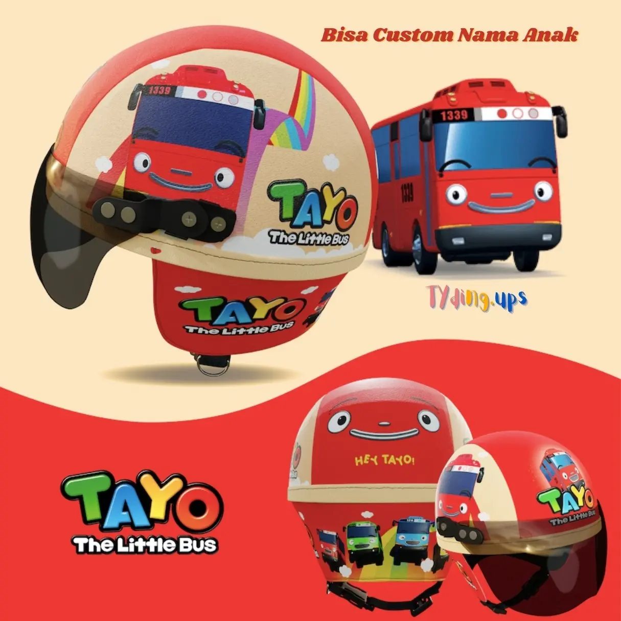 HELM RETRO CHIPS ANAK CUSTOM NAMA KARAKTER TAYO KARAKTER UNTUK USIA 1 2 3 4 5 TAHUN LUCU Kaca Motorcycle