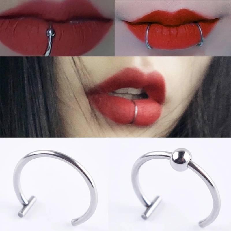clip on no piercing stainless steel lip ring no piercing hip hop punk jewelry M1 0