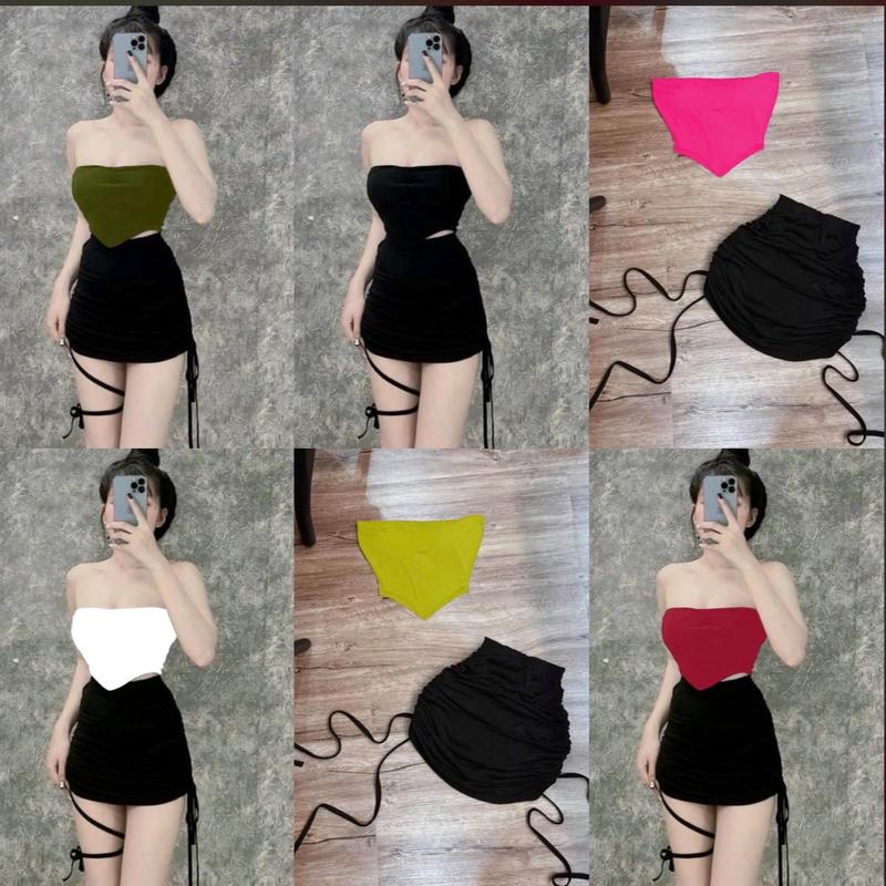 Sét Bộ Body Áo Quây Trái Tim Kèm Chân Váy Chữ A Rút Dây Hông Sexy, Đầm Body Gợi Cảm Sang Trọng Đi Tiệc Đi Chơi mã d64