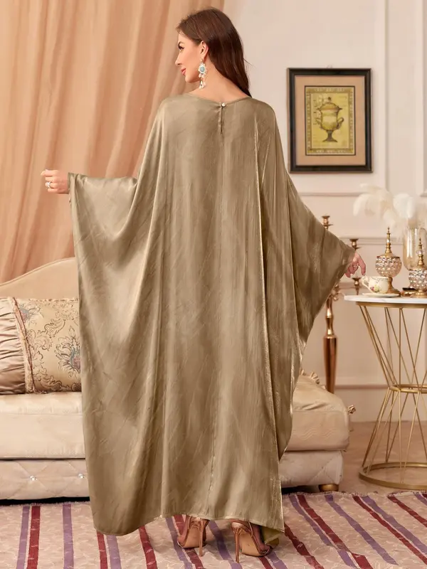 Women's Solid Batwing Sleeve Dress, Abaya for Women, Elegant Modest Maxi Dress for Vacation Holiday Party, Clothes for All Seasons, Green Dress Girl, Bridal Abaya, Posh Clothes Women, Dresses for Women, Vacation Dresses 7