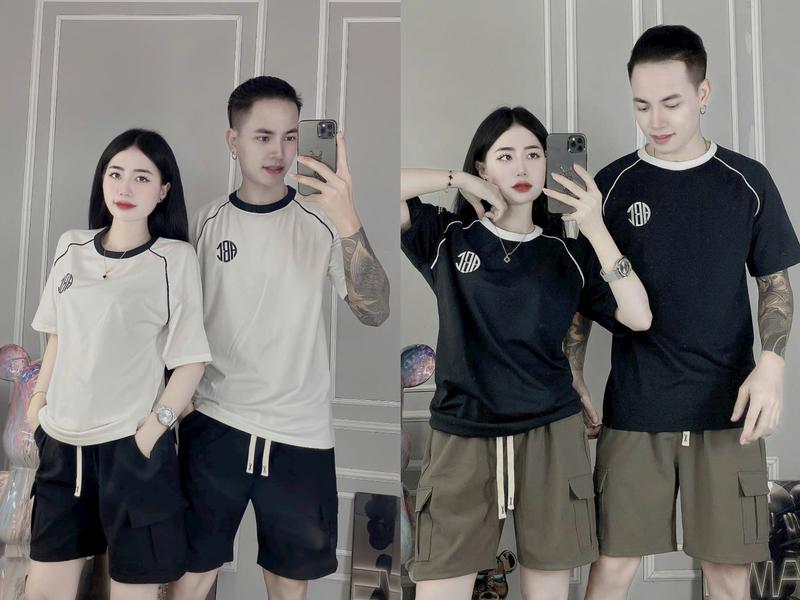 Sét đồ bộ nam nữ cổ tròn thun cotton phối quần vải kaki dày dặn