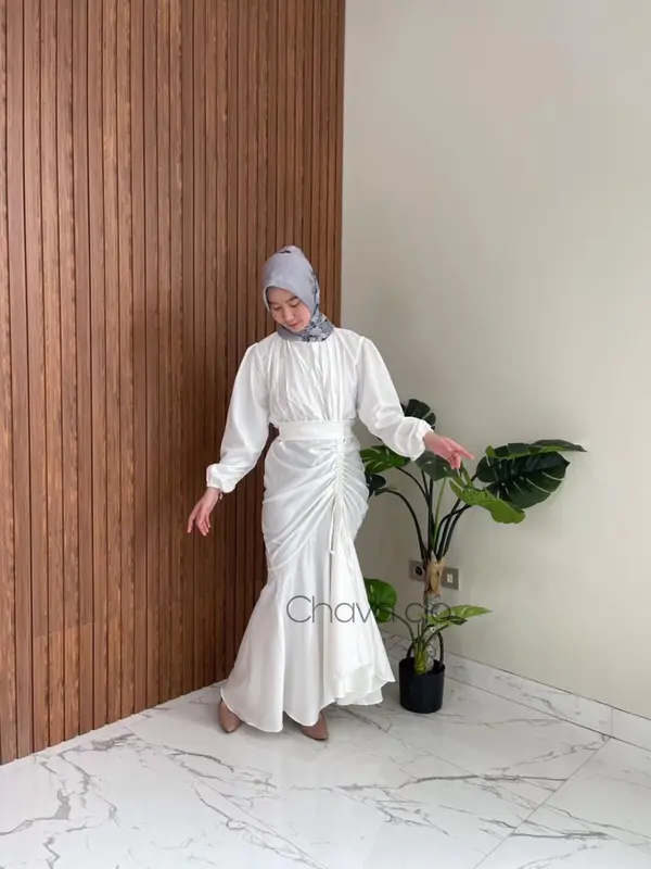Vannya Dress Satin Silk Premium Bridesmaid Viral Long Dress Serut Pesta Kondangan Karet Muslim Wanita Gamis Maxi Panjang Armani Gaun Biru Navy Formal Velvet Putih Menyusui Coklat Hitam 6