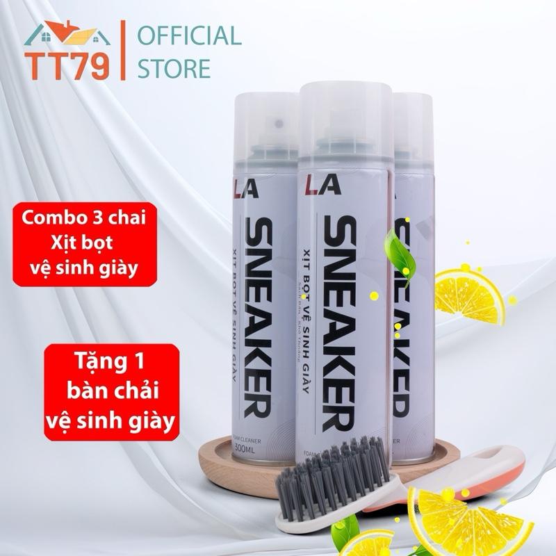 (Tặng Bàn Chải) Combo 3 Chai Xịt Tạo Bọt Vệ Sinh Giày Sneaker Cao Cấp - TT79