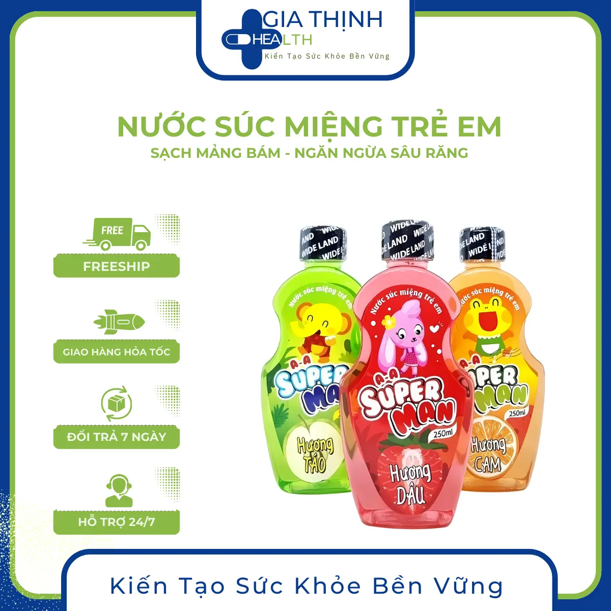 Nước Súc Miệng Trẻ Em Superman 250ml Phòng Ngừa Sâu Răng Thơm Miệng