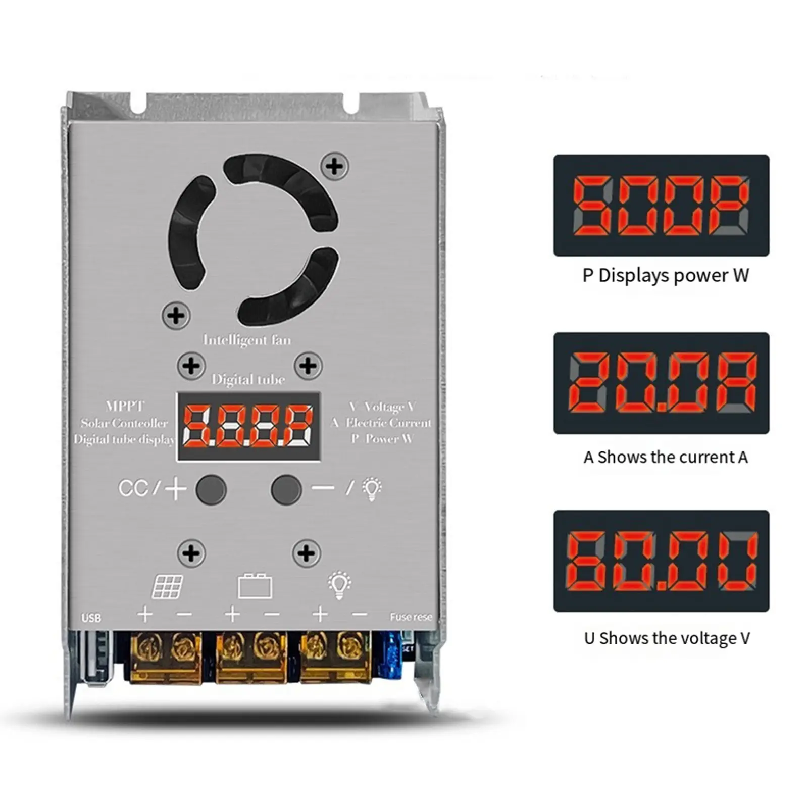 MPPT 450W Stepdown Controller, พลังงานแสงอาทิตย์, อินพุต 18V-80V, การชาร์จ, สำหรับแบตเตอรี่ลิเธียม 12V และ 24V