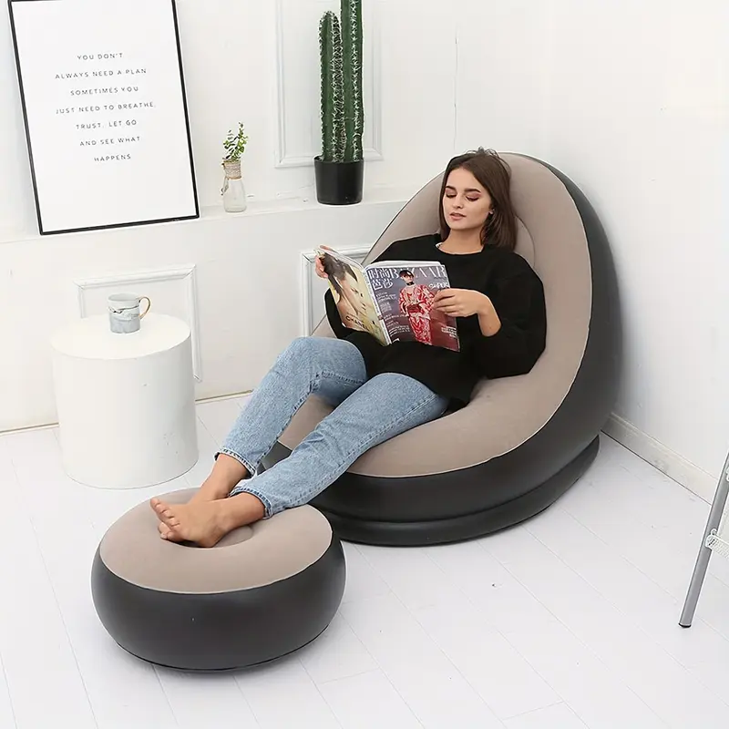 Thickened Lazy Inflatable Couch Foldable Recliner with Pedal, 2 Counts Ergonomic Combination Sofa Bed, Ergonomic Furniture for Bedroom Couch, Lazy Bed, Soft Cushion for Home & Office 4