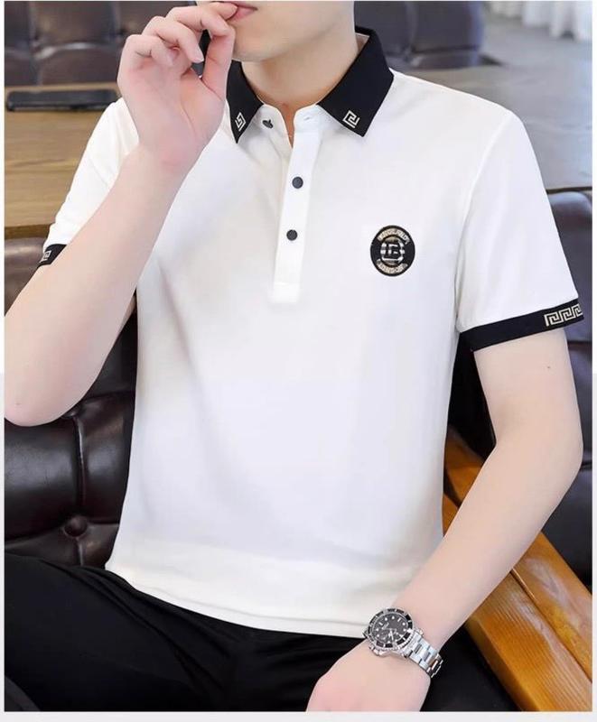 Áo thun nam có cổ vải thun mềm co giãn thêu R Ngắn Tay Cotton Menswear Polo Shirt Polo Shirt Tay Ngắn Cộc Tay