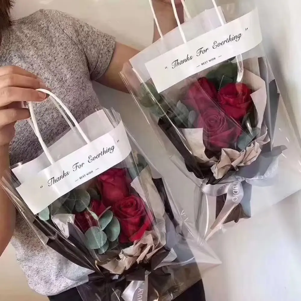 10pcs Gifts Transparent Hand-held Bouquet Bag Flower Bouquet Bags Water Proof Rose Bouquet Wrapping Bag Flower Packaging Flower Wrapping Bags Christmas