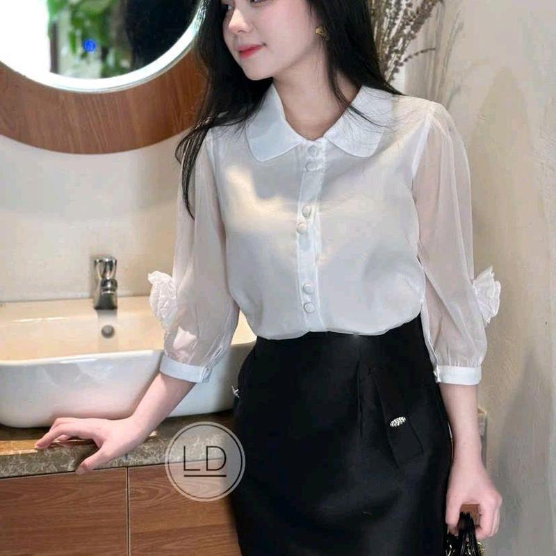 Áo sơmi công sở nữ cổ sen tay lỡ cuốn hoa hàng thiết kế chất đẹp Top Women Shirt 2