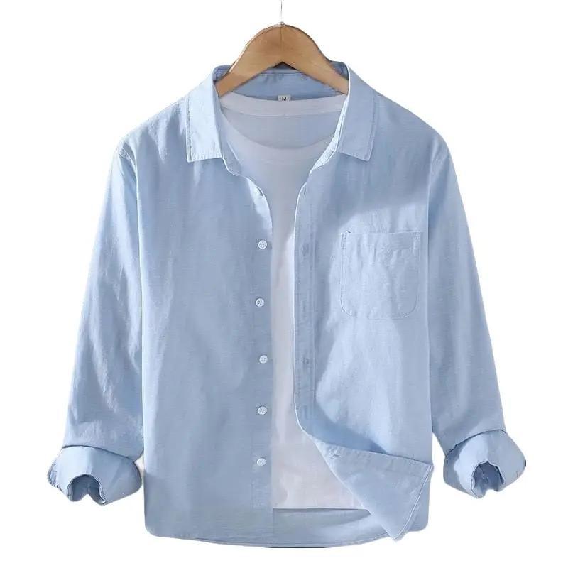 Áo Sơ mi nam dài tay vải đũi cổ bẻ full cúc 5 màu Basic Menswear greensleeves Shirt