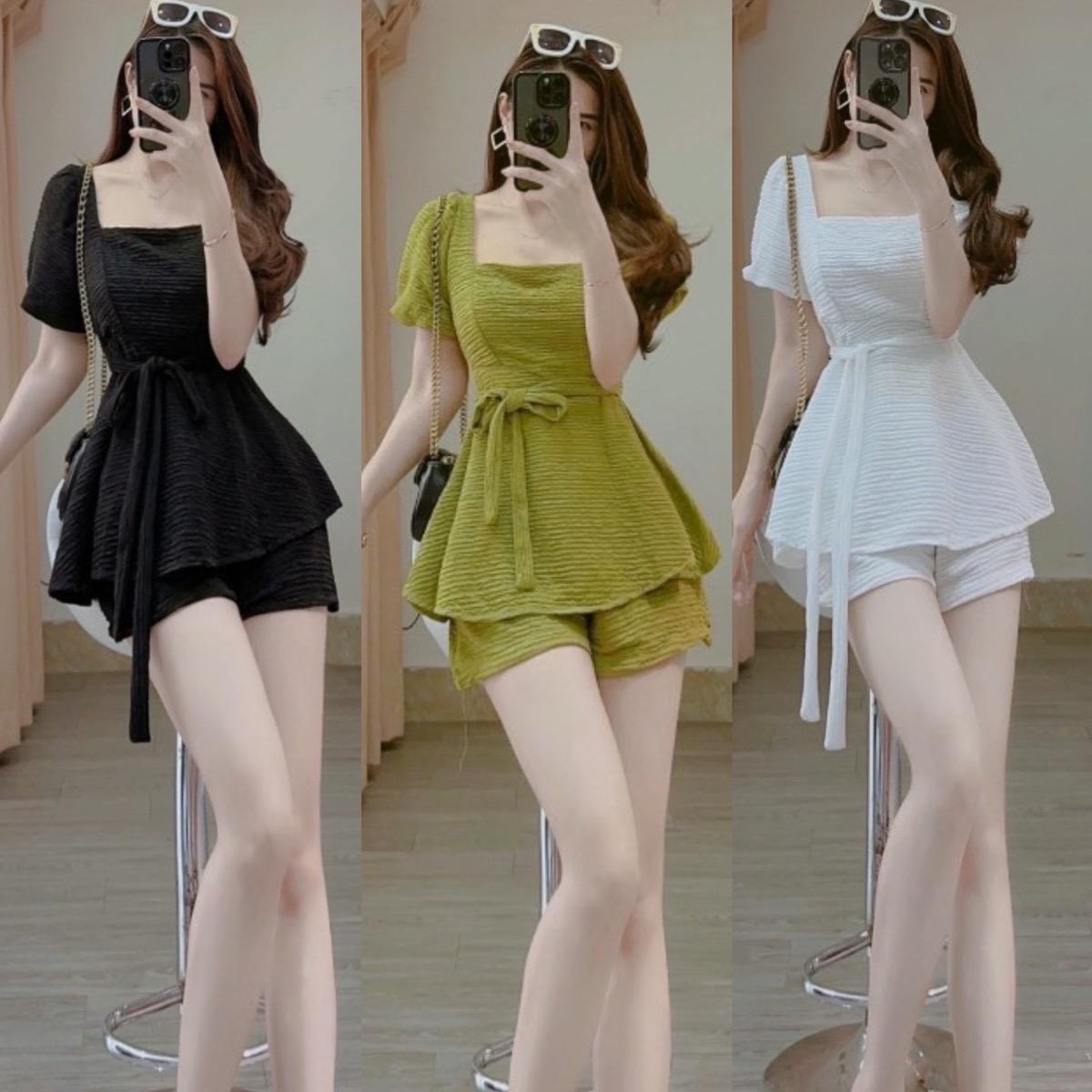 Bộ Váy Áo Thun Thanh Lịch Dễ Thương Bigsize 55-95kg Top Nữ Trắng Xoè Đen - A.1154