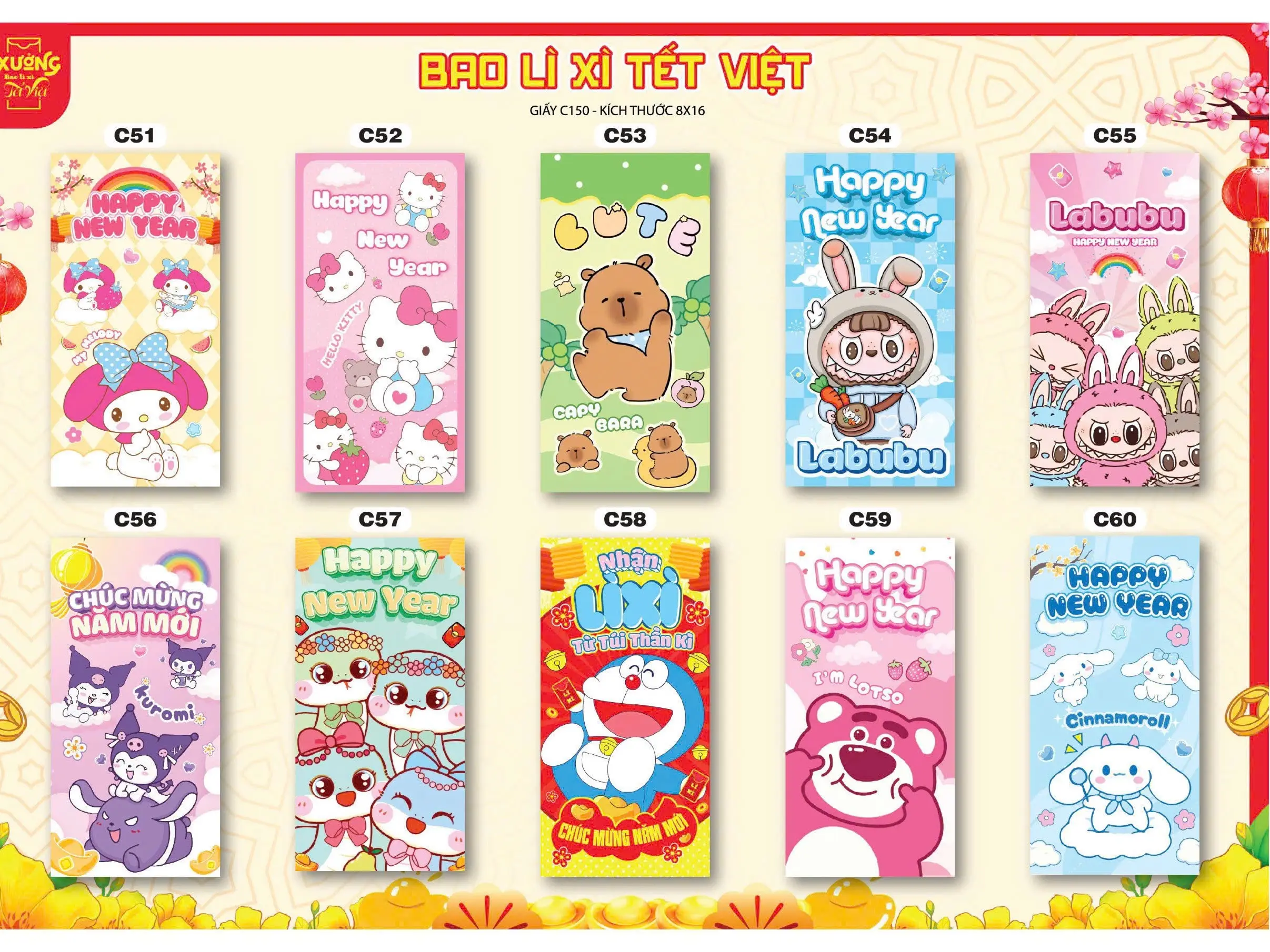 Combo 5 Bao Lì Xì Tết 2025 Ất Tỵ May Mắn Lộc Phát Có Chọn Mẫu (Kèm Túi Bóng Kính)