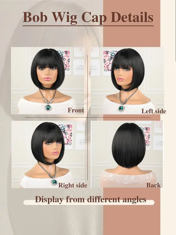 12 Inch Short Straight Bob Wig, Fashion Gorgeous Fluffy Wigs for Women, Synthetic Full Machine Wigs for Party, Daily Use 5