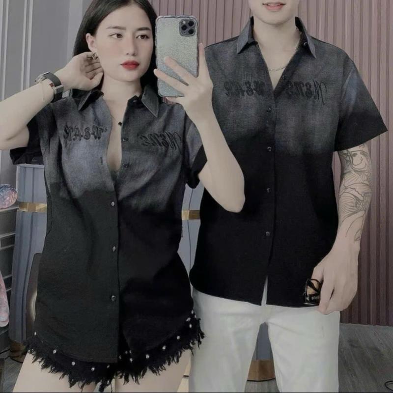 Áo sơ mi đũi loang thêu logo sweamen chất vải nỉ loang màu dày dặm chuẩn đẹp co dãn trơn mát form ST MEN STORE Menswear Shirt Cổ Tròn Polo Có Cổ Hoodie