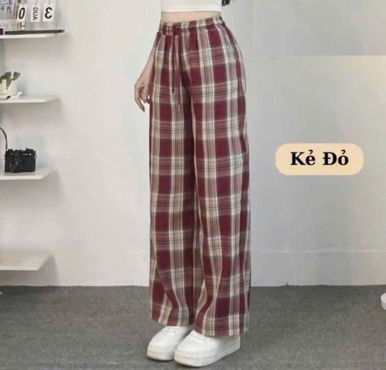 Product Introduction of Sét Bộ Quần Ống Rộng Kẻ Caro Đỏ + Mix Áo Phông Mèo Cute Màu Be Unisex Form Thụng 8