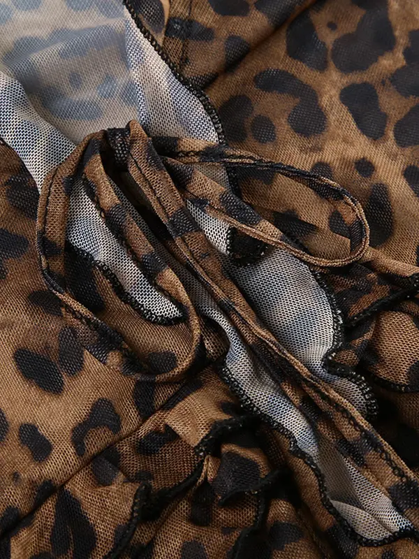 Women's Leopard Print Tie Front T-shirt, Fashion Casual Long Sleeve Top for Daily Outdoor Wear, Women Clothing for Summer, Summer Tops 8