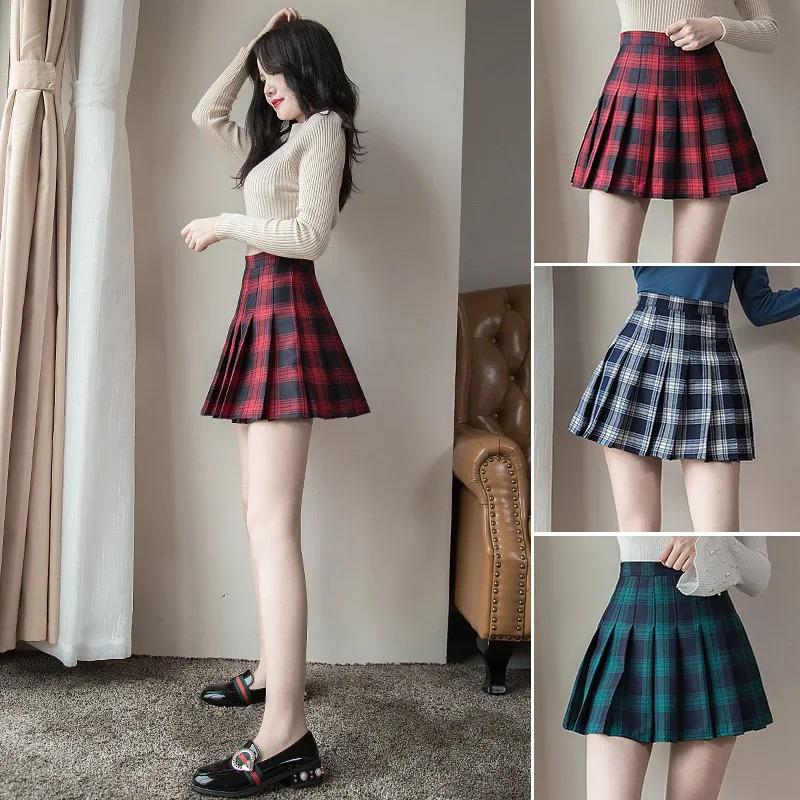 TikTok Shop Mini High Waist Pleated Skirts Plaid Sweet Women Harajuku A line Sailor Autumn Chic Skirts for Women Clothes