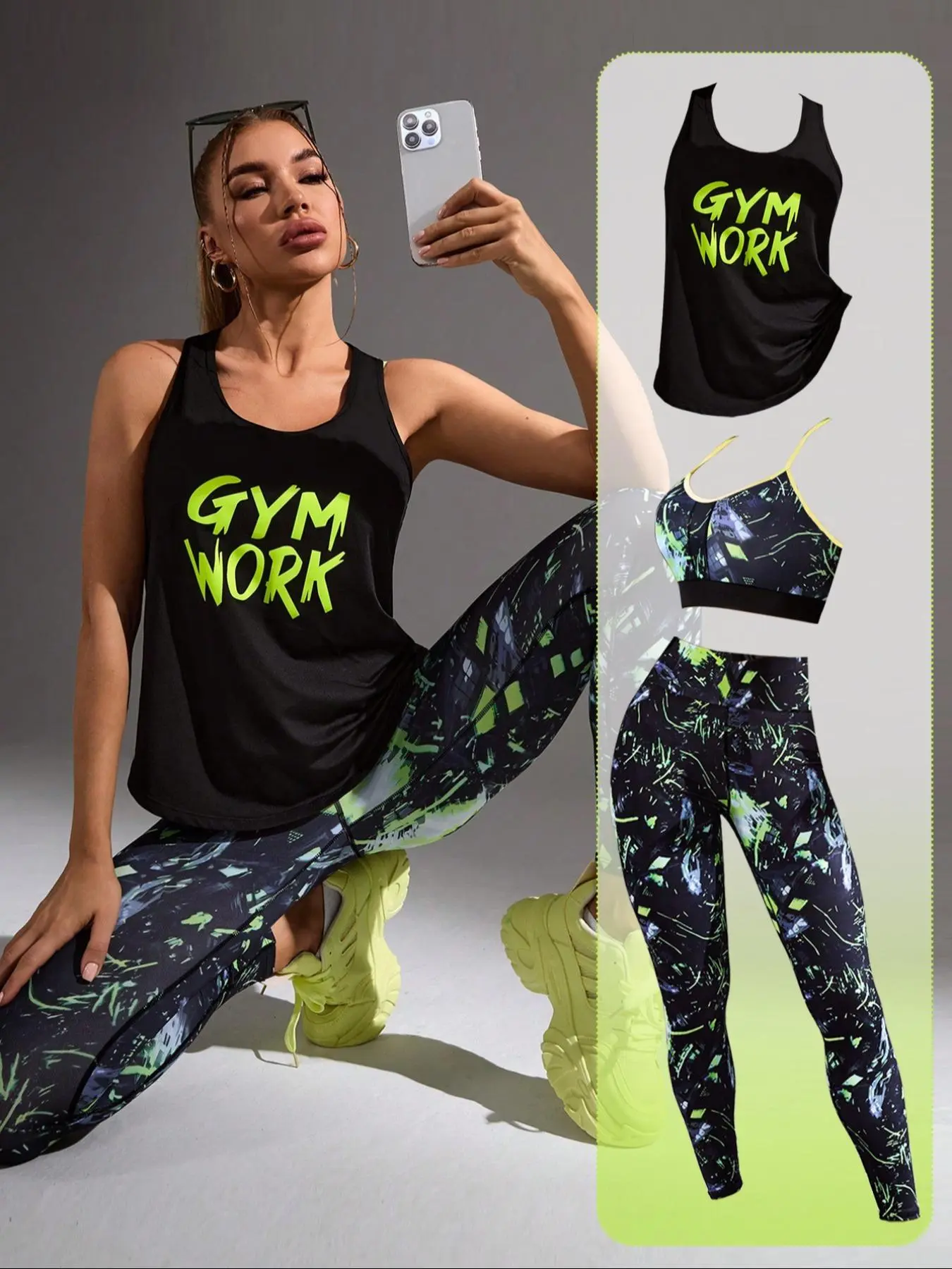 Women's Sports Bra & Leggings & Top Tracksuit Set, Sporty Casual Breathable Outfits for Yoga Gym Workout Running, Ladies Indoor Outdoor Sportswear for All Seasons