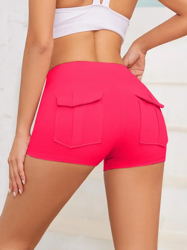 Women's Solid High Waist Pocket Design Sports Gym Shorts, Casual Comfy Breathable Skinny Shorts for Yoga Gym Workout Running, Ladies Sportswear for All Seasons 3