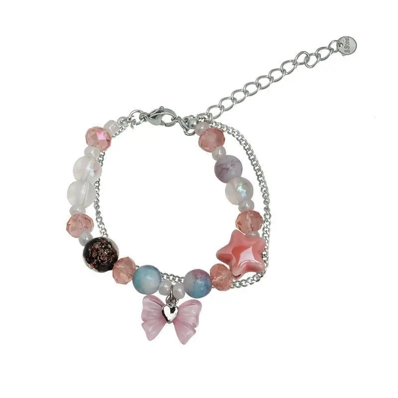 Xiaohongshu Same Style ~ Colorful Beaded Bracelet for Women 2023 New Fairy Sweet Cute Butterfly Double-Layer Bracelet