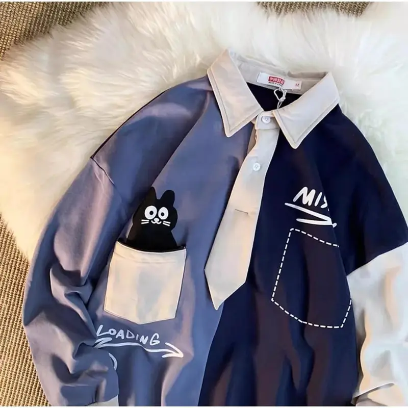 Miss You Loading Collar Oversized Sweater Outerwear Remaja Wanita Korean Style Premium Crewneck Fit Fleece Panjang 3