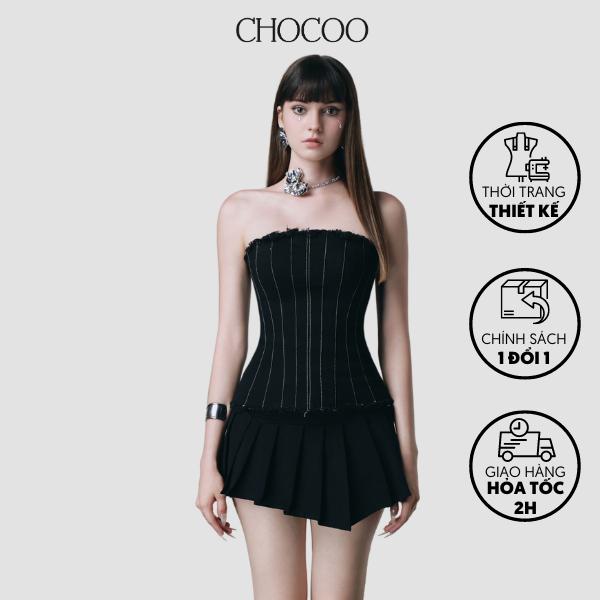 Áo corset jean thiết kế Chocoo Blanie Corset với chi tiết cắt rã decoup và đường chỉ nổi tinh tế, hiện đại, cá tính Nữ Top 0