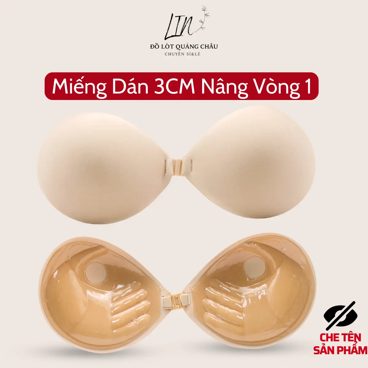 Miếng dán 3cm đệm bàn tay nâng vòng 1 chống tụt tặng kèm dây trong - Linstore 001 Kem Nữ Women Bra