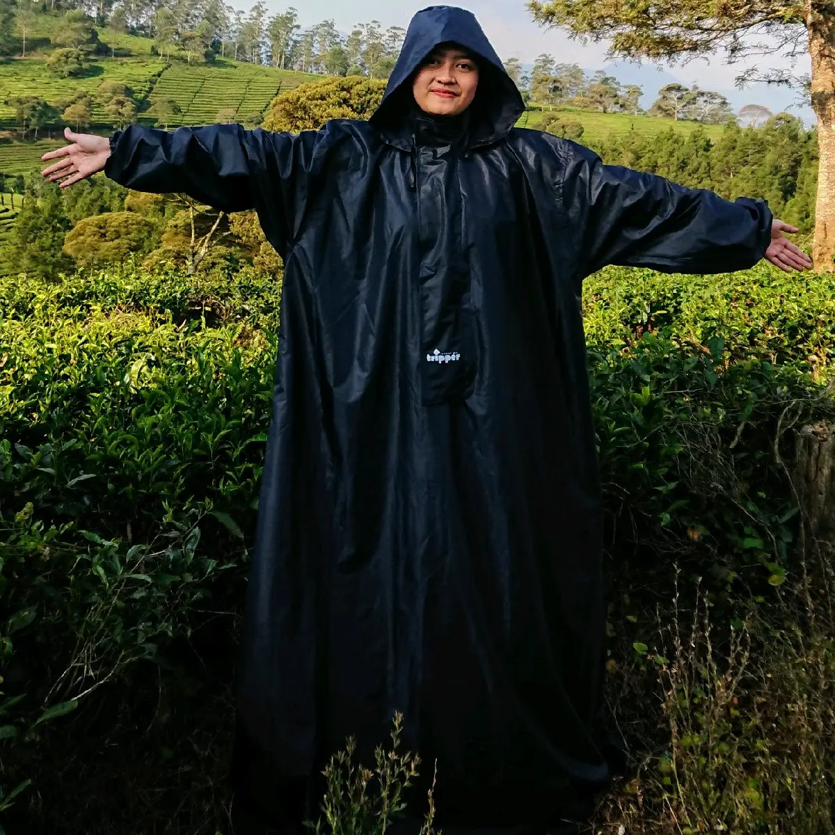 Jas Hujan Mantel Gamis Muslimah Syari Zipper Waterproof Tebal portabel