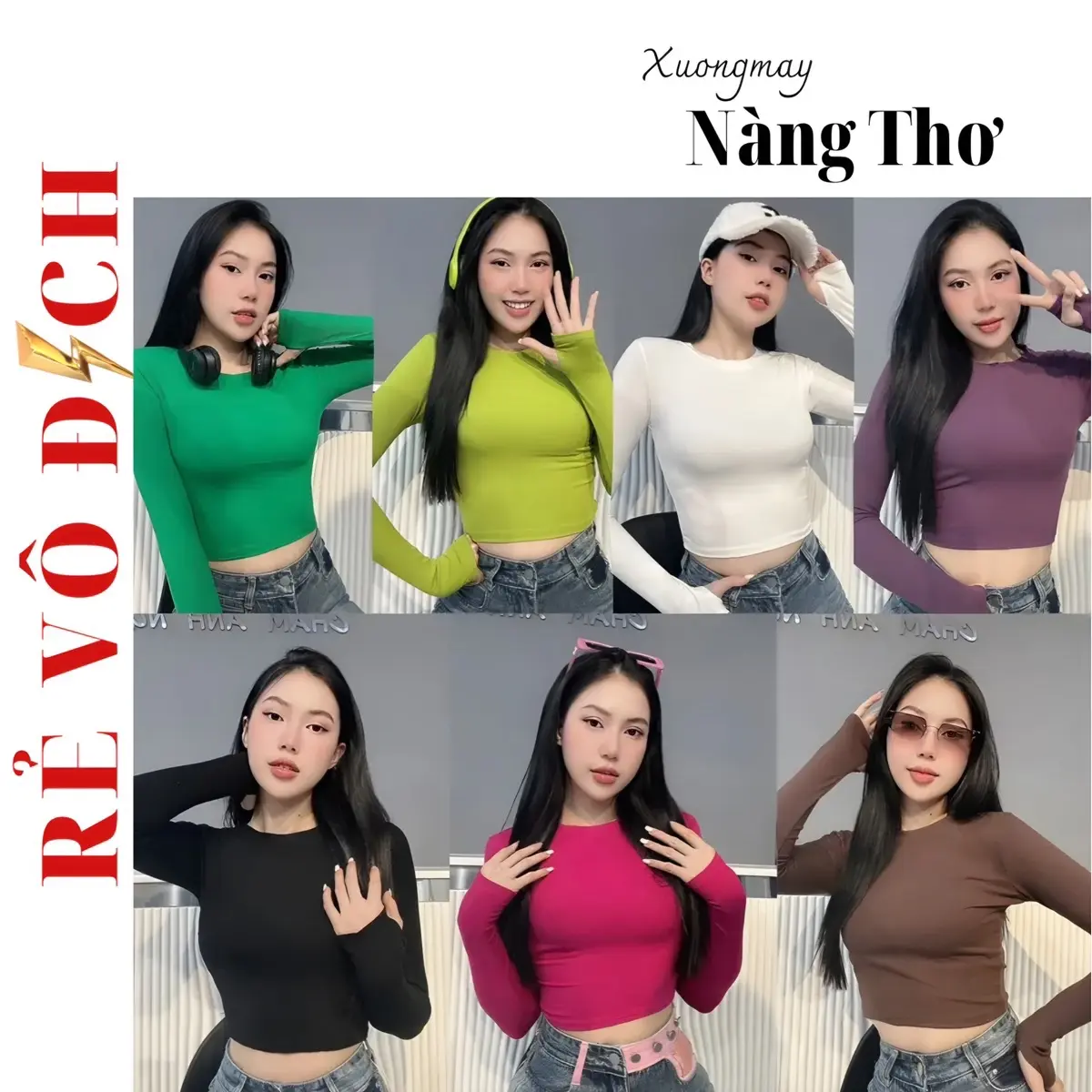 A006 Áo Tay Dài Xỏ Ngón Chất Tăm Lạnh Co Giã Top Nữ Cổ Tròn Sò Women