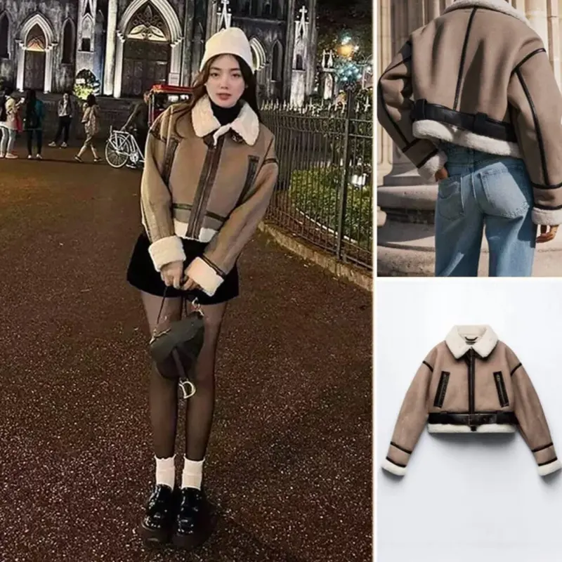Áo khoác da lộn lót lông bản xuất dư bà trung