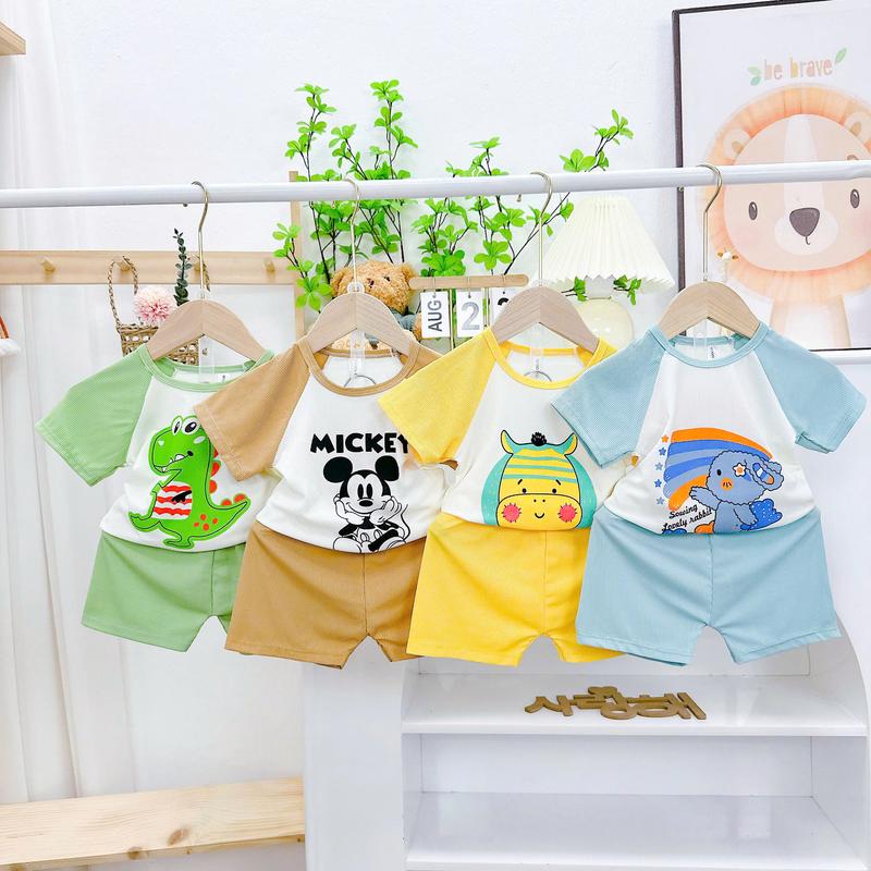 (Flash Sale)-LQ1-COMBO (5 tặng 1) bộ quần áo cộc tay phối màu in họa tiết hoạt hình chất Tăm Lạnh mềm mát cho bé từ 4-16kg (đi màu ngẫu nhiên) 6
