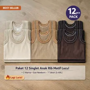 GiDS Kaos Dalam Anak Laki laki 1-7 Tahun Kaos Singlet Anak Laki laki 3 Warna Seri Coklat Isi 12 Pcs