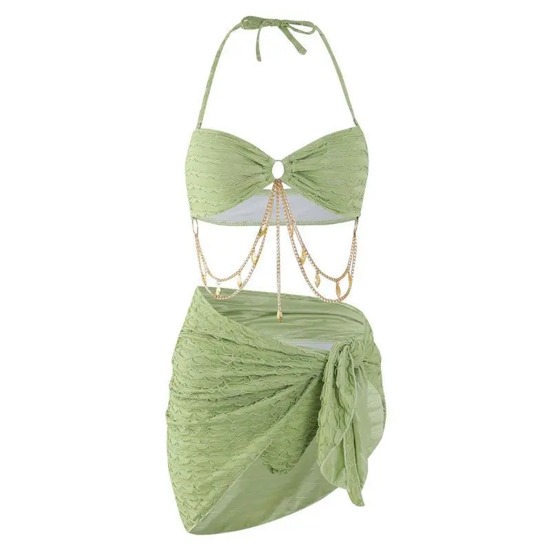 Đồ bơi bikini set 3 món phối phụ kiện Chiếc Lá áo cúp ngực kèm khăn quấn sexy Lanbi 5