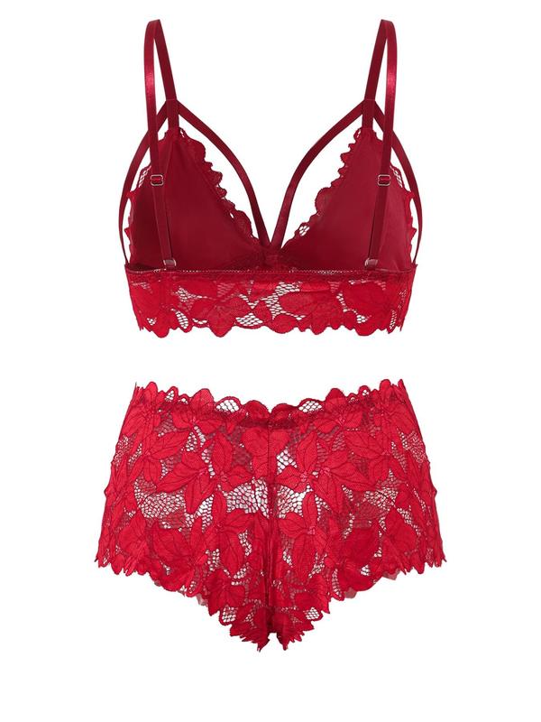 【Plus Size】 Bow Decor Lace Bra & Scallop Trim Brief Boxer Set, Naughty Lingerie, Push Up Lingerie & Sheer Panty, Underwear Set Super Push Up Bra, Festival Wear 2024, 2 Piece Set for Girls Women, Bralettes Top & Bottoms Set, Fall Clothes 1