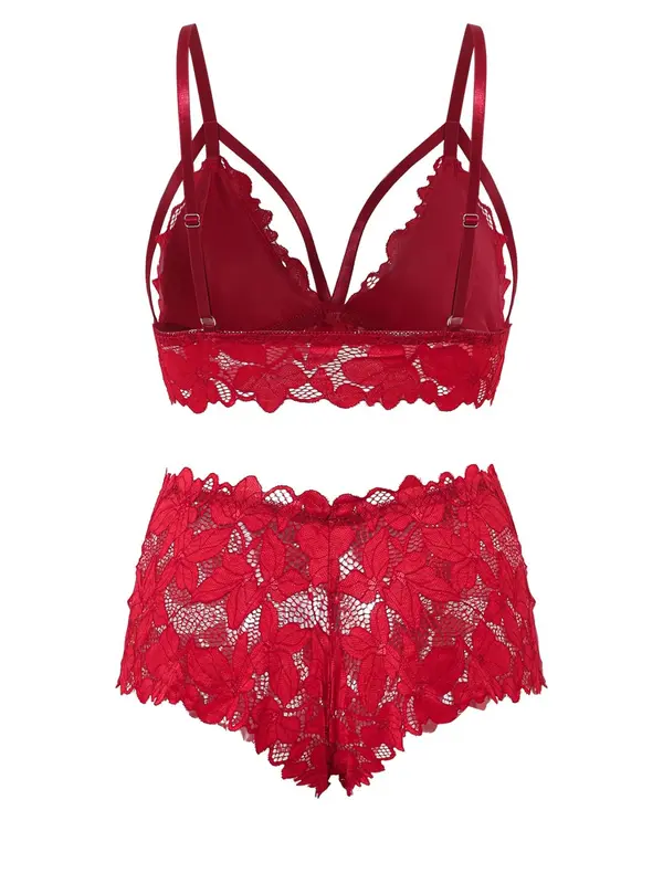 【Plus Size】 Bow Decor Lace Bra & Scallop Trim Brief Boxer Set, Naughty Lingerie, Push Up Lingerie & Sheer Panty, Underwear Set Super Push Up Bra, Festival Wear 2024, 2 Piece Set for Girls Women, Bralettes Top & Bottoms Set, Fall Clothes 1