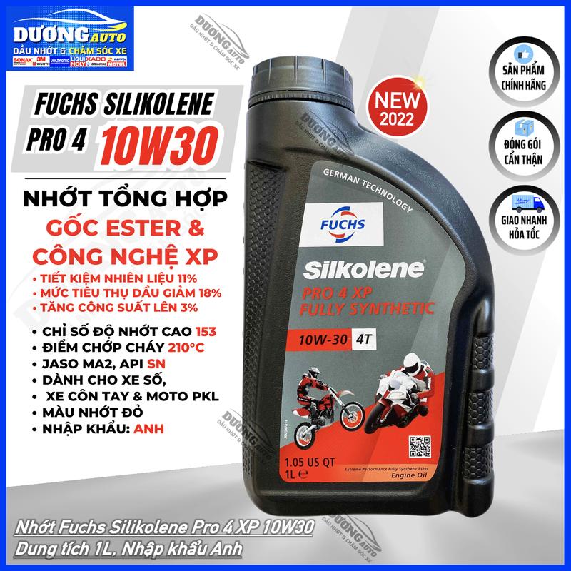 [10w30] Nhớt Fuchs Silkolene Pro 4 10W30 XP, Phù hợp xe Honda 10w30, Nhớt Tổng Hợp Siêu Cao Cấp Cho Xe Số, Côn Tay Moto PKL - Nhập khẩu Anh, Fuchs Pro 10W30 - DƯƠNG AUTO 31 Dầu Nhớt Dầu
