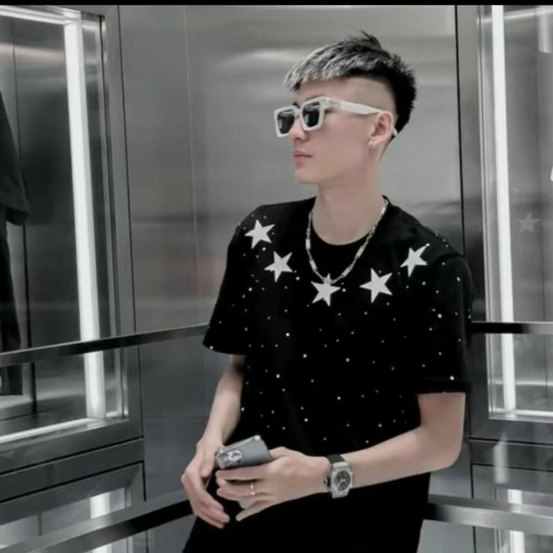Áo thun Nam Nữ Ngôi sao Kim tuyến hottrend Nam Nữ giới trẻ  New 2024 Unisex Nam Nữ cực chất Menswear Cotton