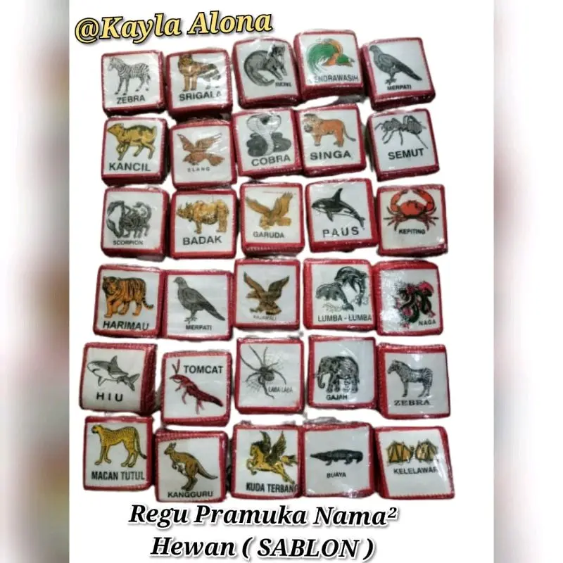 ( 1Paket = isi 10 Bet + 1 Bendera Logo ) REGU PRAMUKA Nama² HEWAN ( SABLON )