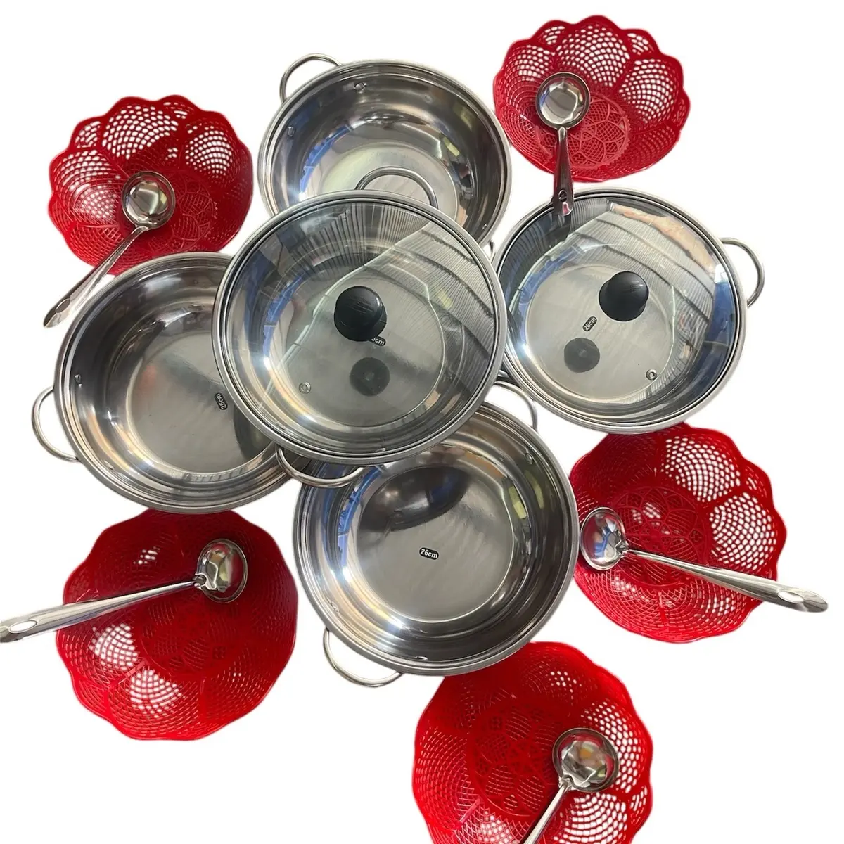 Sét 5 nồi lẩu inox nắp kính hoặc nắp inox