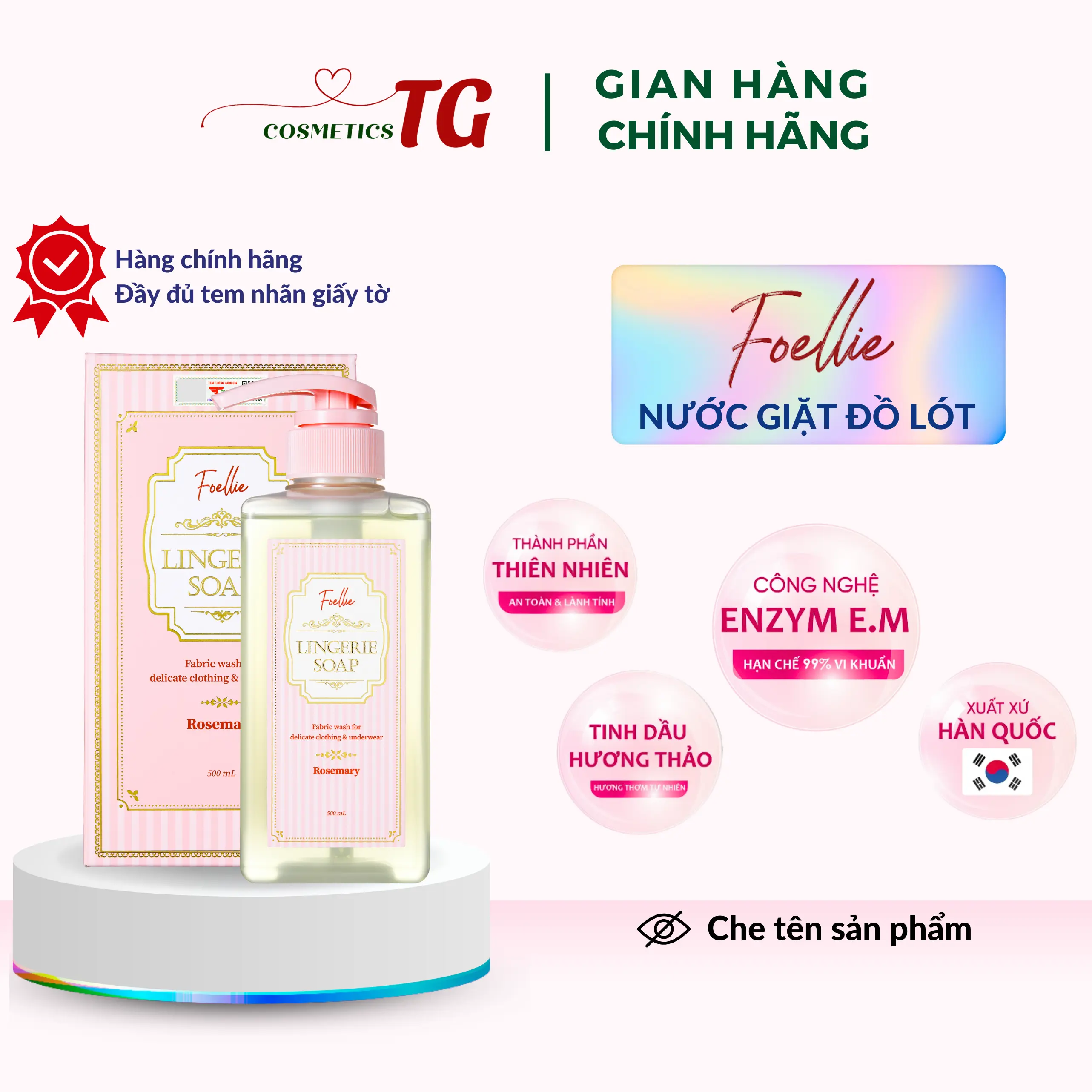 Nước Giặt Đồ Lót Chuyên Dụng Foellie Hàn Quốc Làm Sạch Diệt Vi Khuẩn Ố Vàng, An Toàn Cho Da 500ml