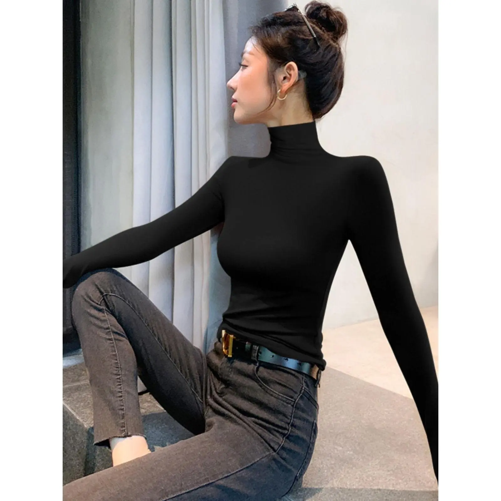 Áo Sơ Mi Cơ Sở Cho Nữ, Chất Liệu Lụa Lạnh Vải Modal, Cổ Cao, Dài Tay, Áo Thun Mỏng Và Đơn Giản, Áo Hợp Xu hướng, Hàng Mới Về Đầu Mùa Thu Đầu Năm 2023