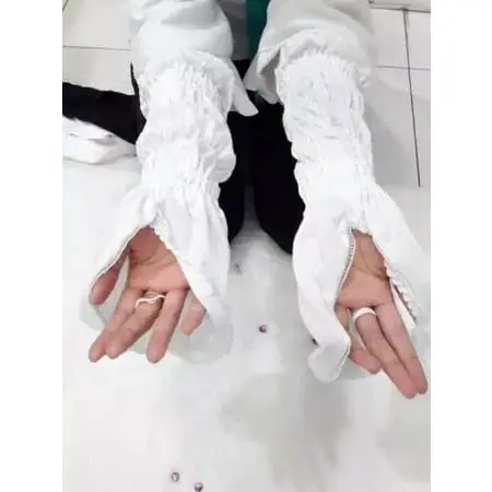 Sarung tangan tawaf sholat / sarung tangan hitam panjang kerut / perlengkapan haji dan umroh Katun