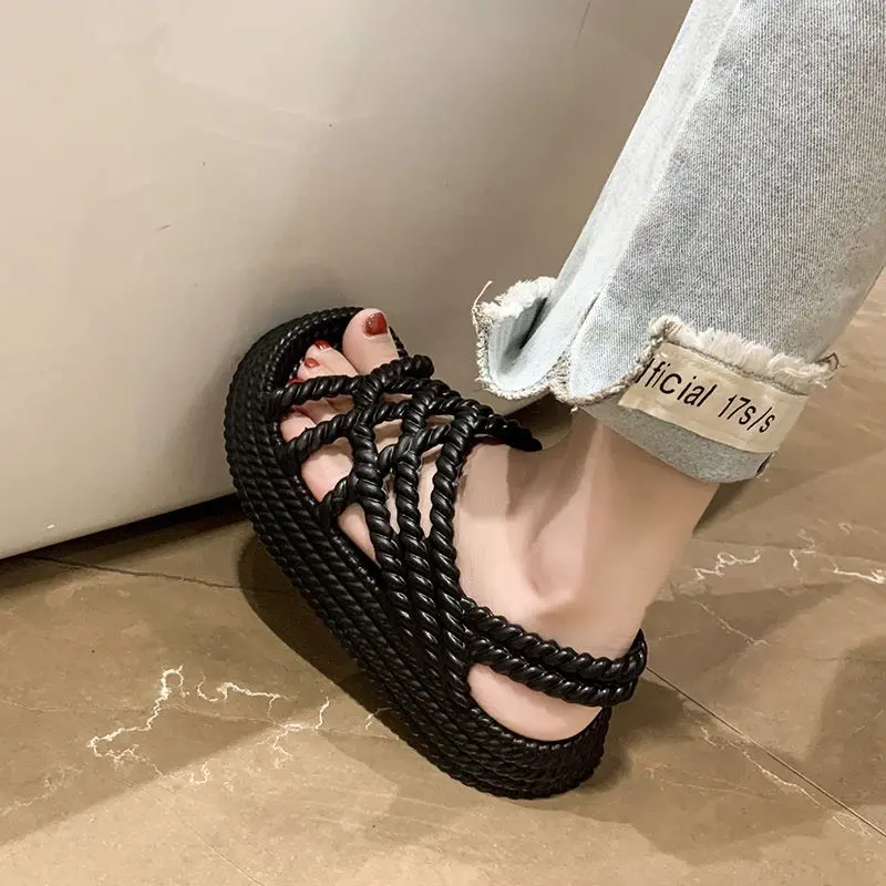 Dép Sandal Quai Chéo Dây Bện Đế 5cm Dép Quai Hậu Siêu Mềm Chống Nước 6